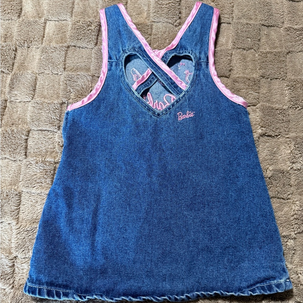 Vintage Barbie Denim Overalls with Pink Heart Pockets - Picture 2 of 8